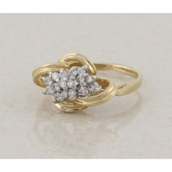 14k Yellow Gold .16 carat Diamond Cluster Ribbon Ring 5 1/4 - Picture 7 of 9